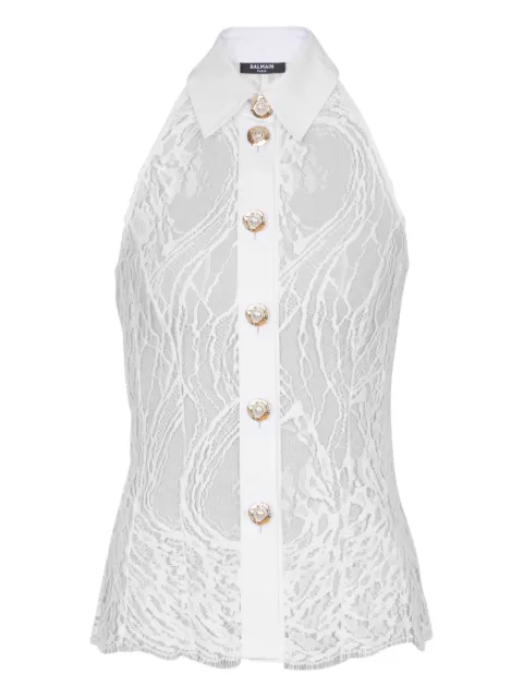 Balmain lace halterneck buttoned top