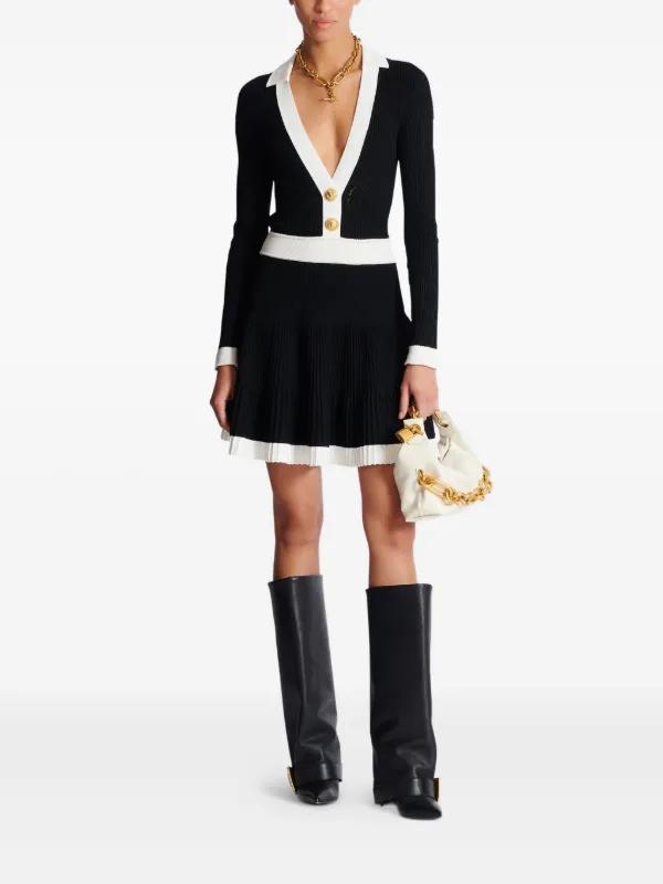 Balmain Vネック プリーツミニドレス | ブラック | FARFETCH JP