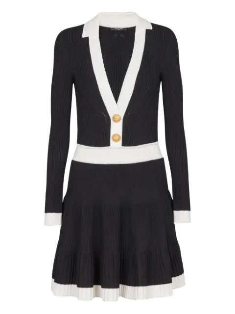 Balmain v-neck pleated knit dress