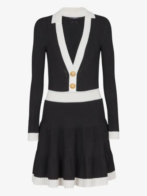Balmain Plissiertes Minikleid mit V-Ausschnitt