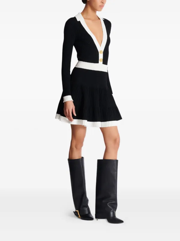 Balmain Vネック プリーツミニドレス | ブラック | FARFETCH JP