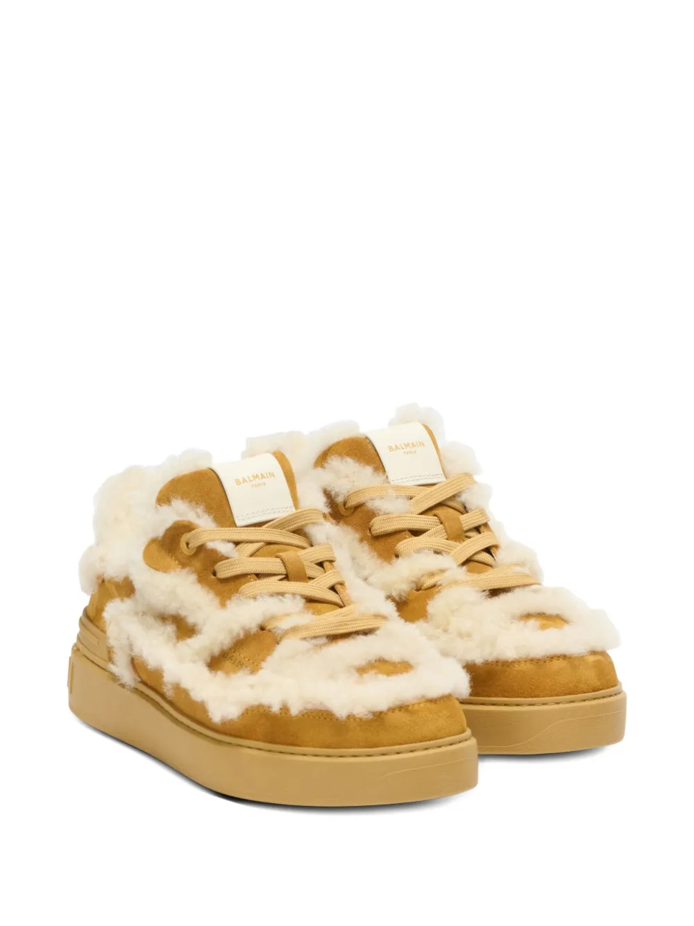 Balmain shearling suede sneakers - Bruin
