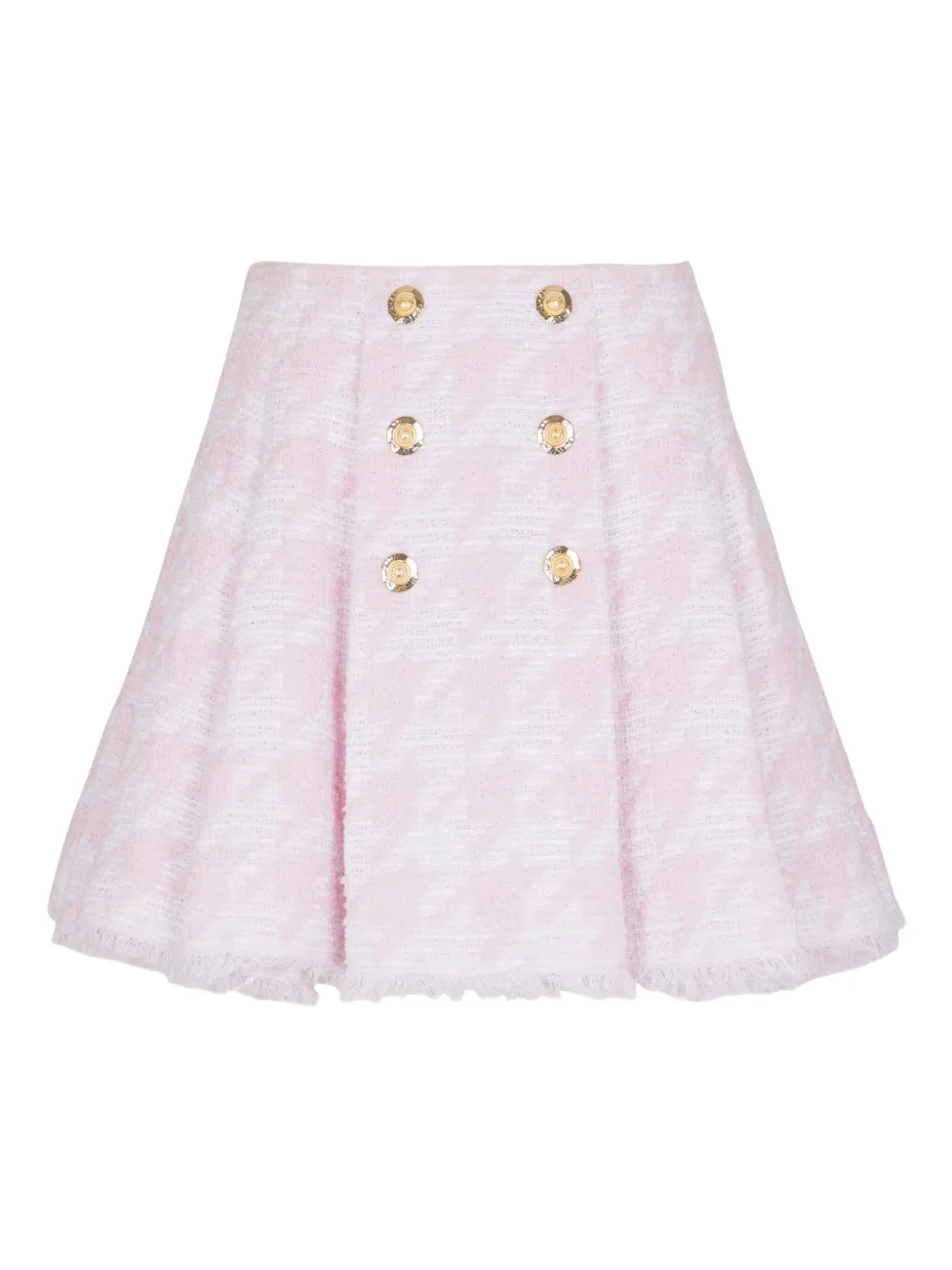 button-embellished tweed flared skirt