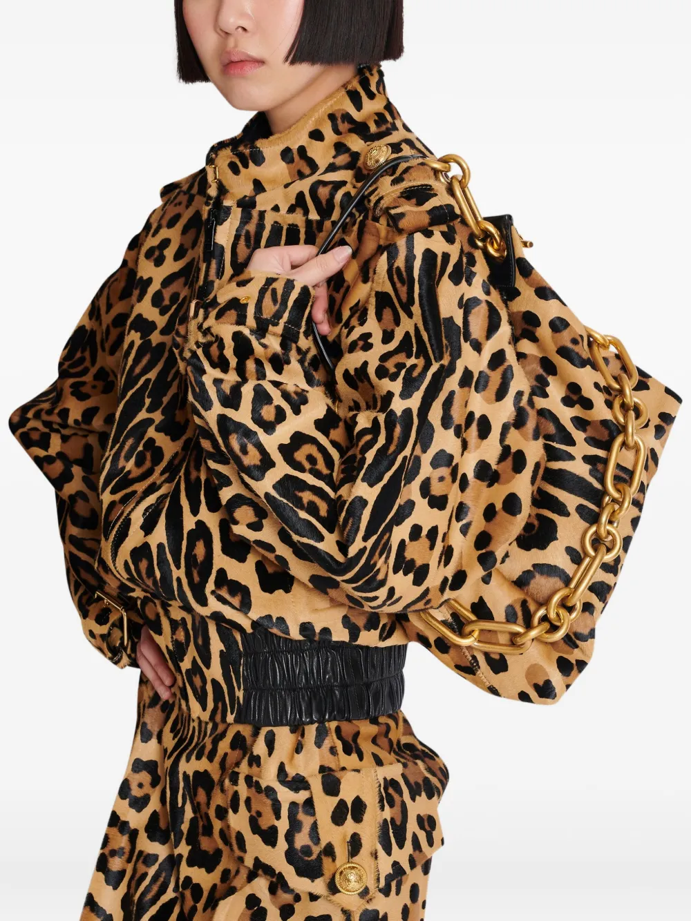 Balmain Sync medium schoudertas met luipaardprint - Bruin