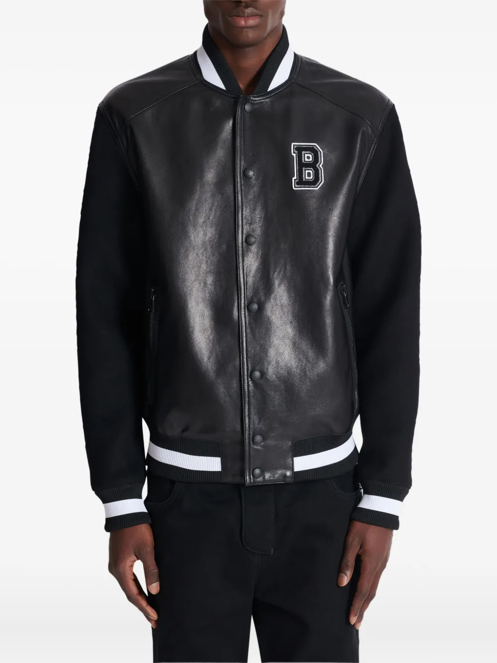 Balmain Varsity leren bomberjack Zwart