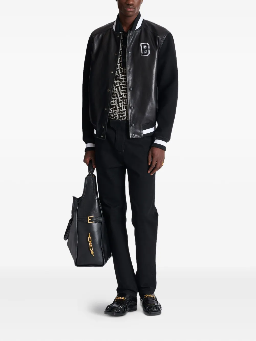 Balmain Varsity leren bomberjack Zwart