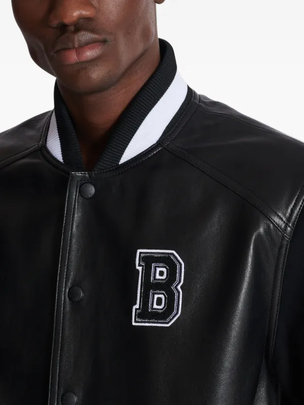 Balmain Varsity Leather Bomber Jacket | Black | FARFETCH ZA