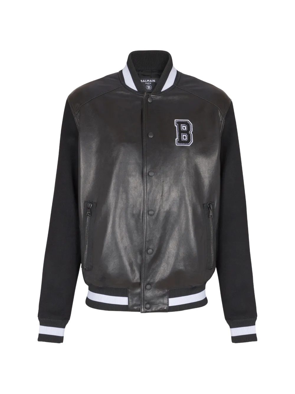 Balmain Bomber Varsity in pelle - Nero