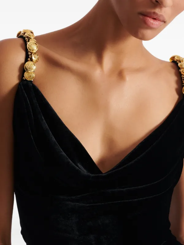 Balmain Embellished Velvet Slit Dress | Black | FARFETCH