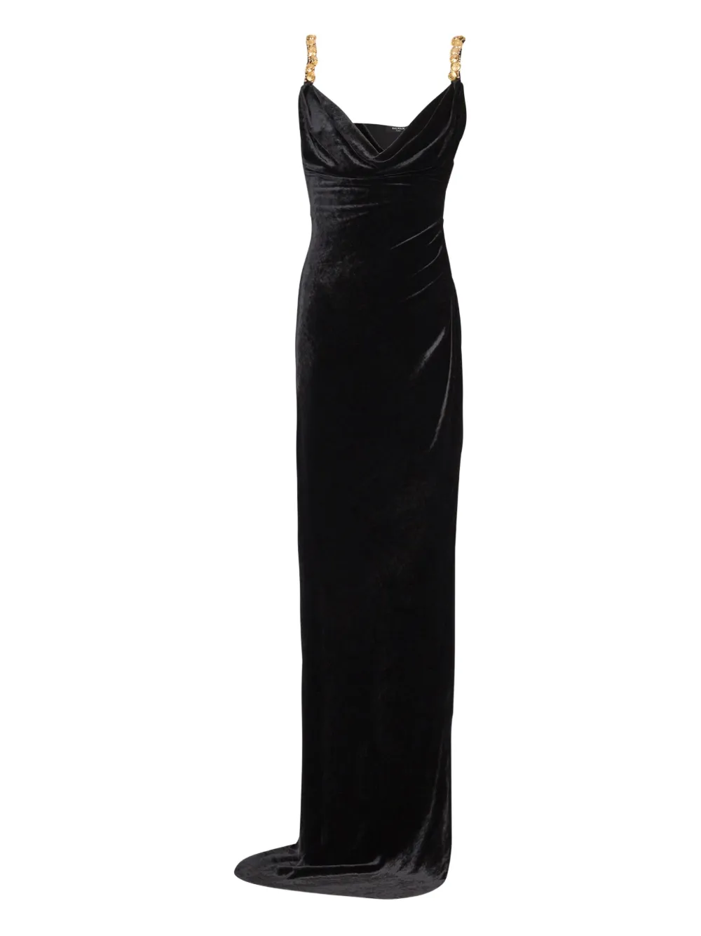 Balmain Embellished Velvet Slit Dress In Black