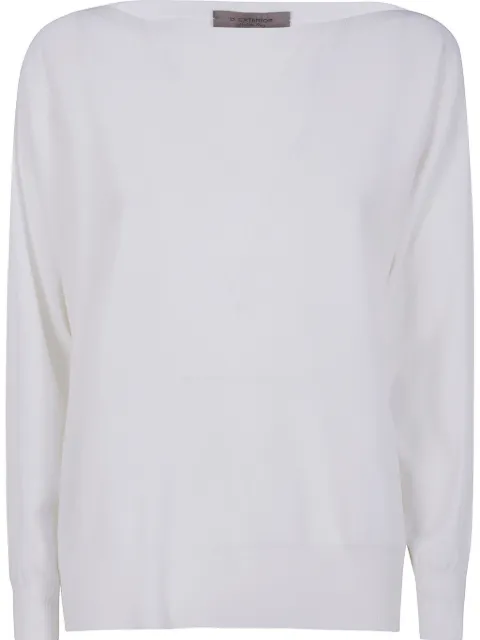 D.Exterior boat-neck sweater