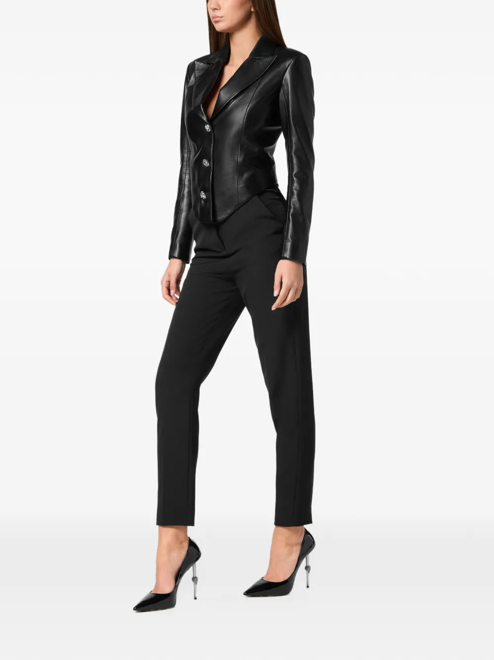 Philipp Plein Is Flame leren blazer Zwart