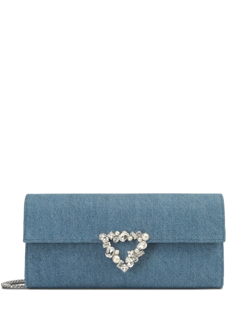 Sergio Rossi Precious Denim Heart-embellished Clutch In Blue