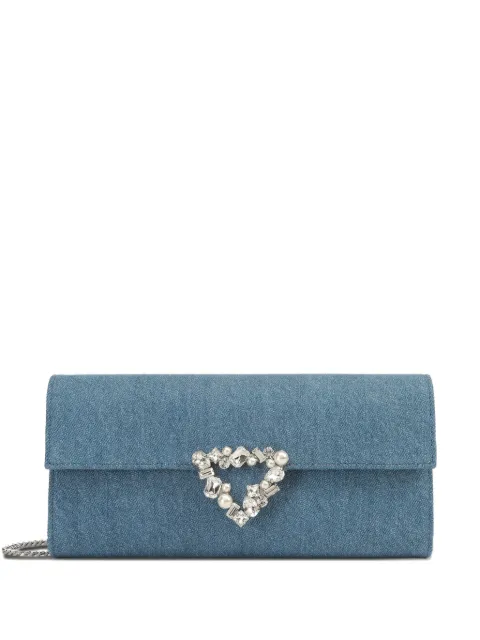 Sergio Rossi Precious denim heart-embellished clutch