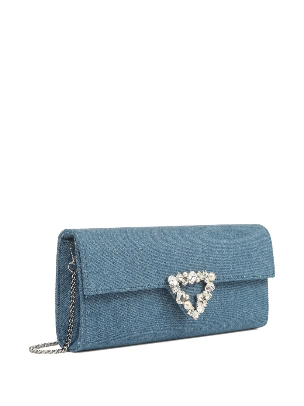 Sergio Rossi Precious Denim Heart-embellished Clutch In Blue