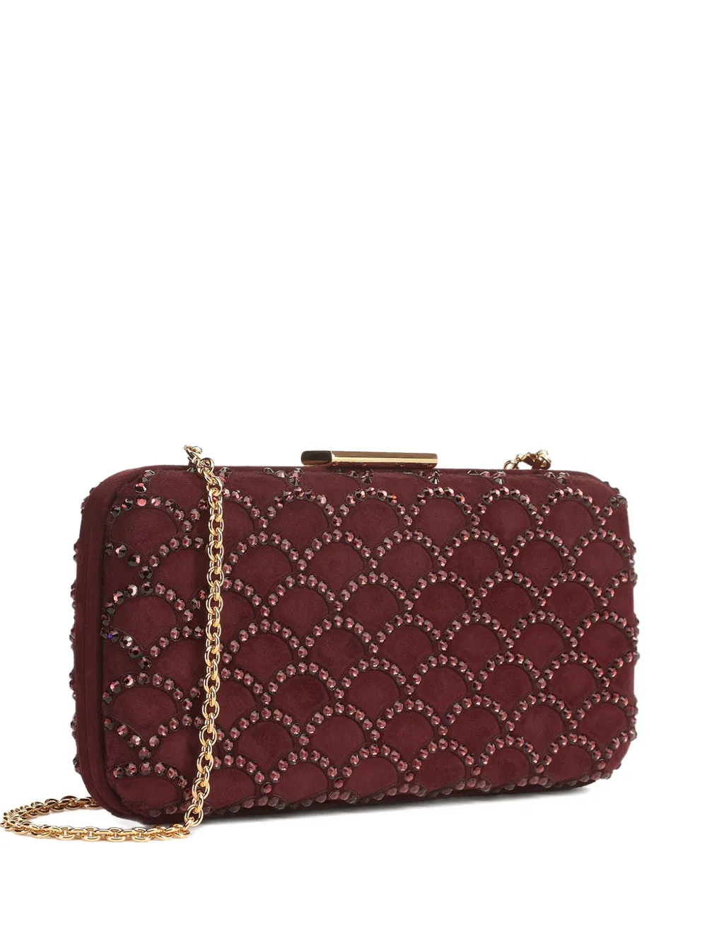 Sergio Rossi Sr Mermaid crystal-embellished suede clutch 6024 WINE+BURGUNDY