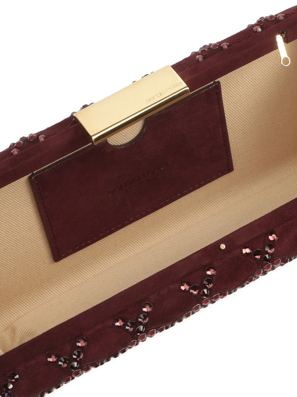 Sergio Rossi Sr Mermaid suède clutch verfraaid met kristallen 6024 WINE+BURGUNDY