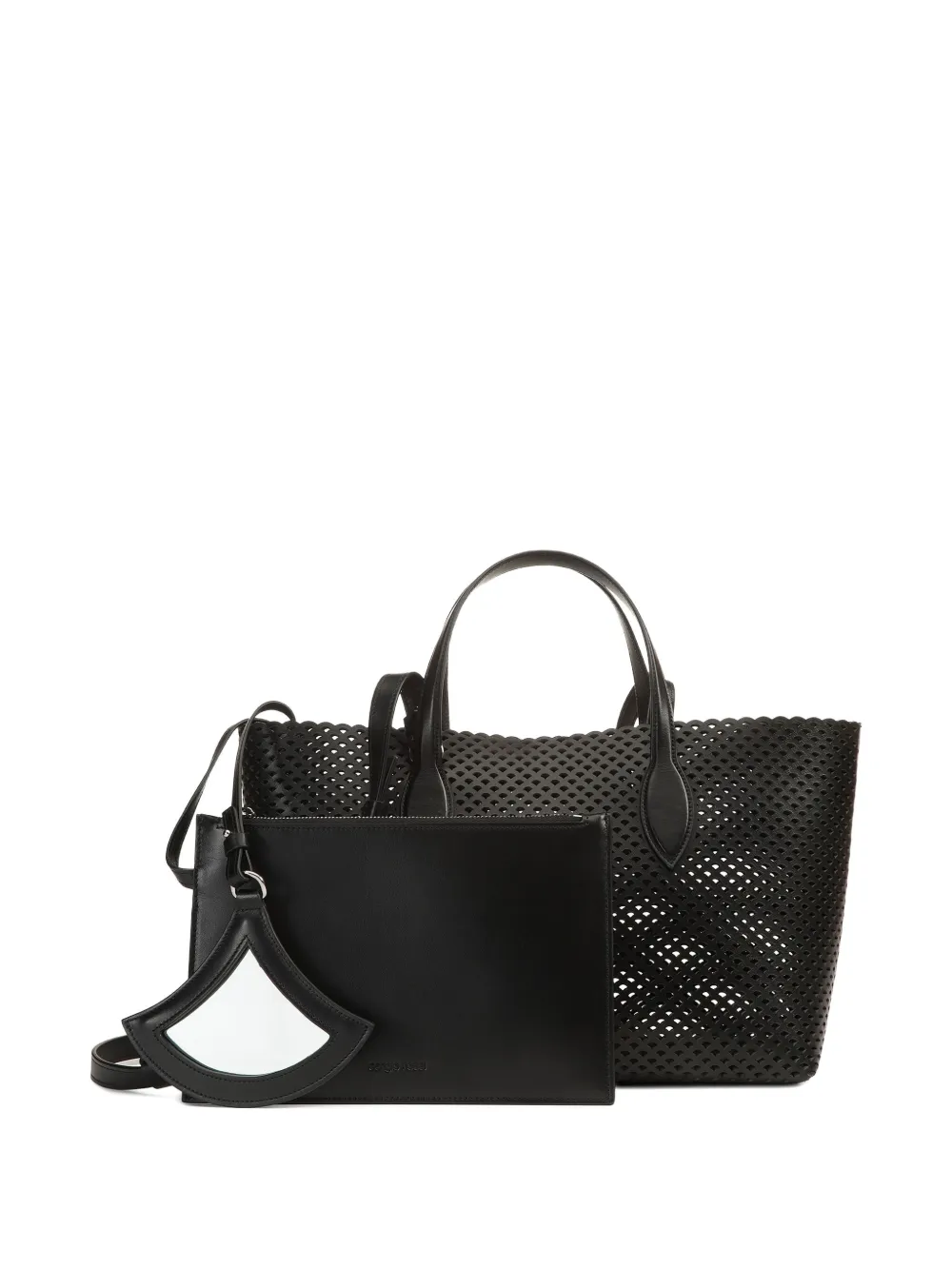 Sergio Rossi Mini Mermaid Perforated Tote Bag In Black