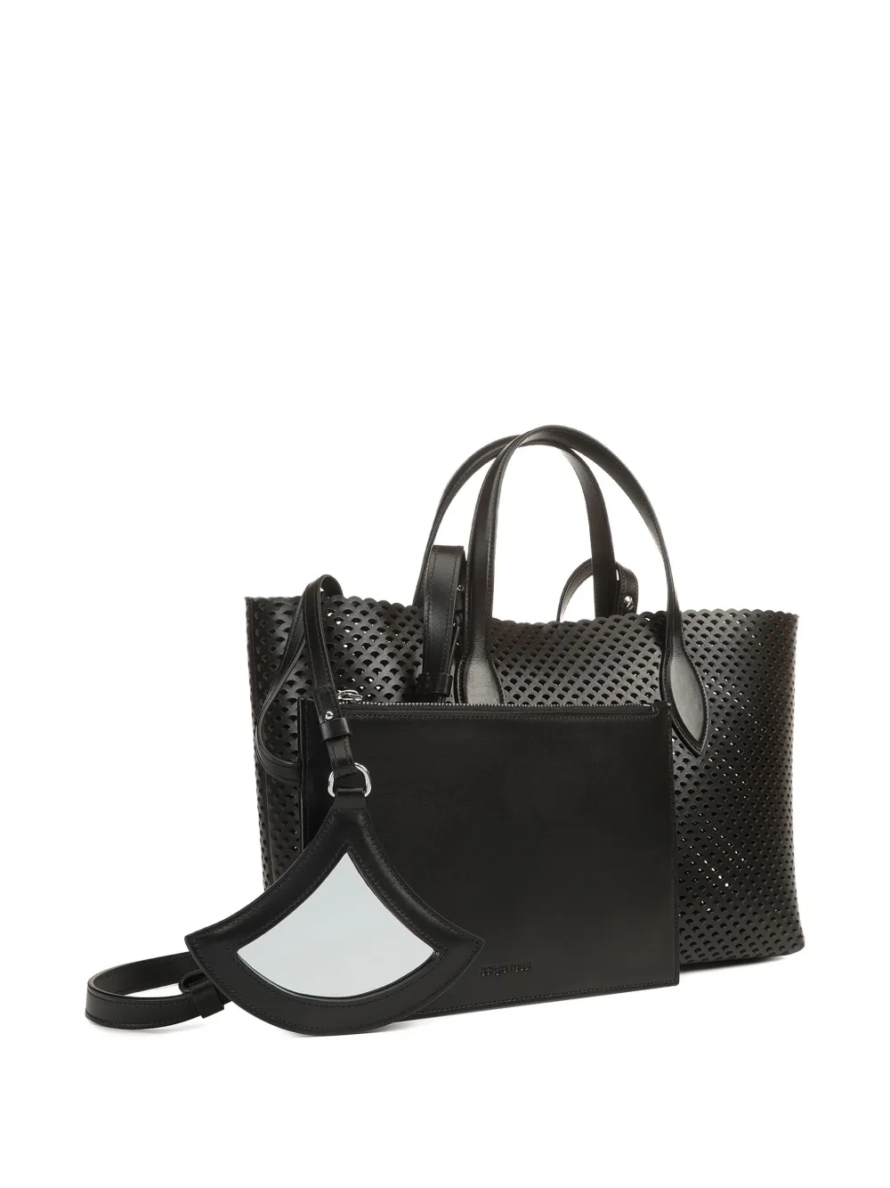 Sergio Rossi Mini Mermaid Perforated Tote Bag In Black