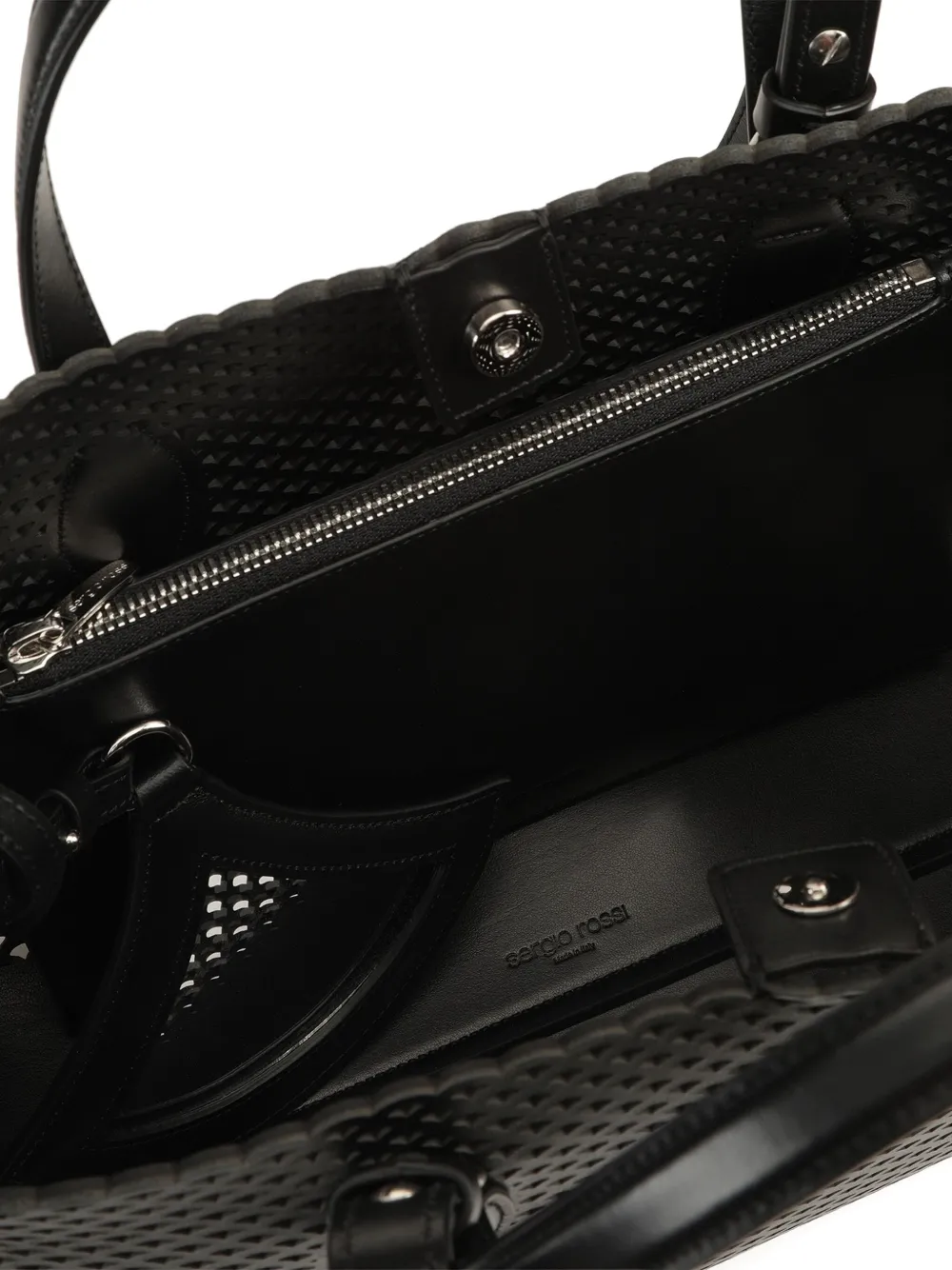 Sergio Rossi Mini Mermaid Perforated Tote Bag In Black