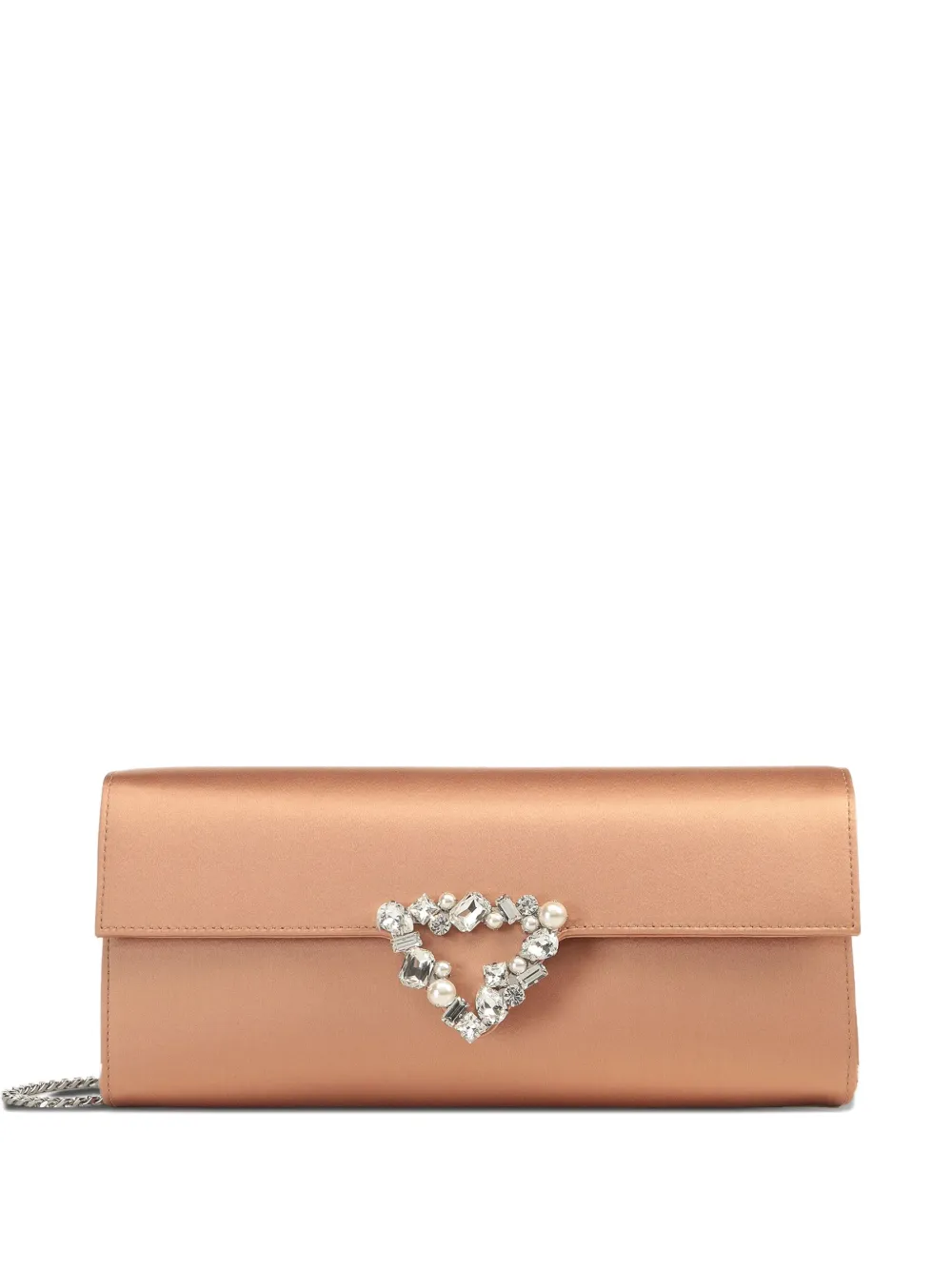 Sergio Rossi Precious crystal-embellished satin clutch Beige