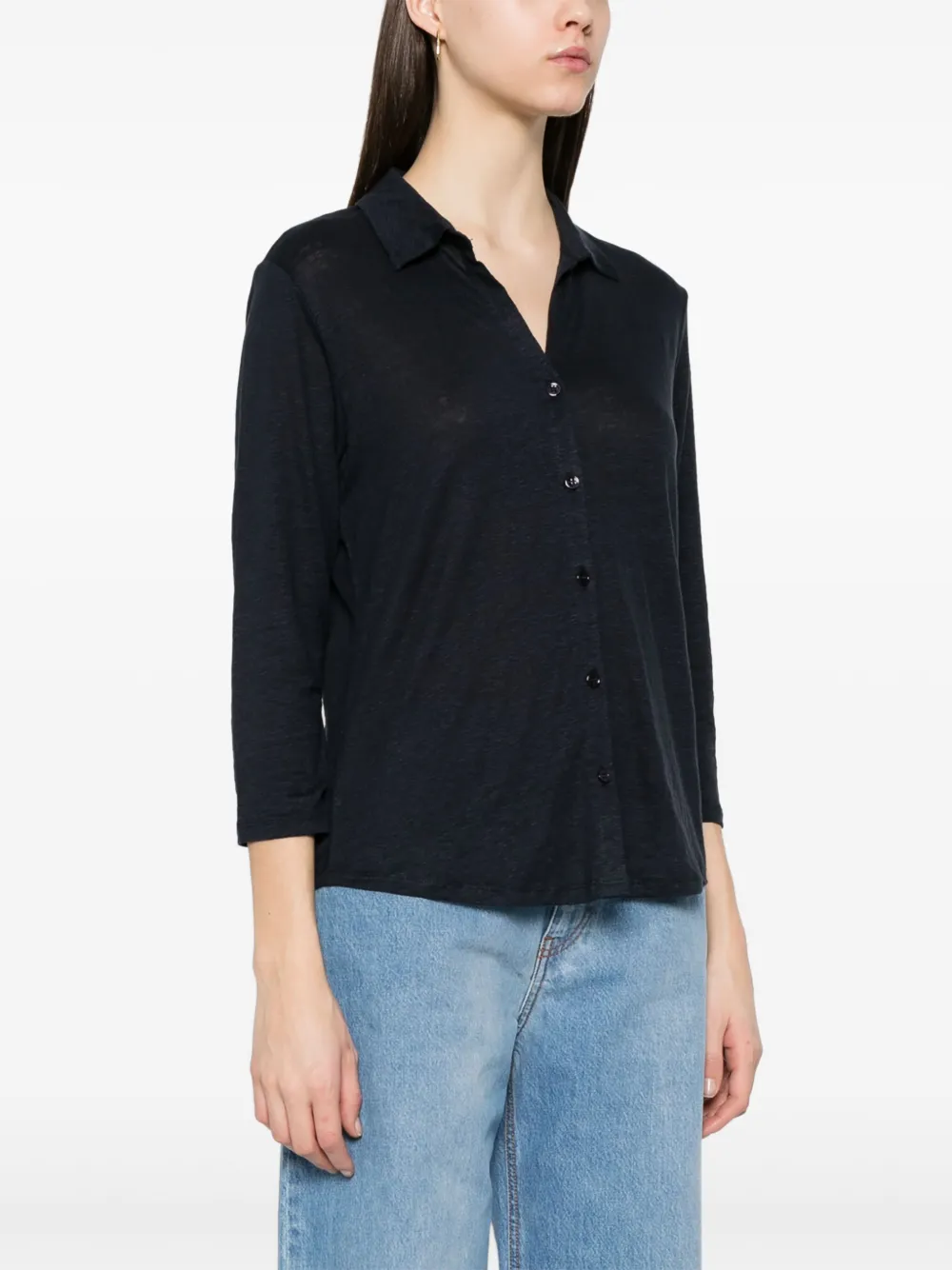 Majestic Filatures Blouse met slub-textuur Blauw
