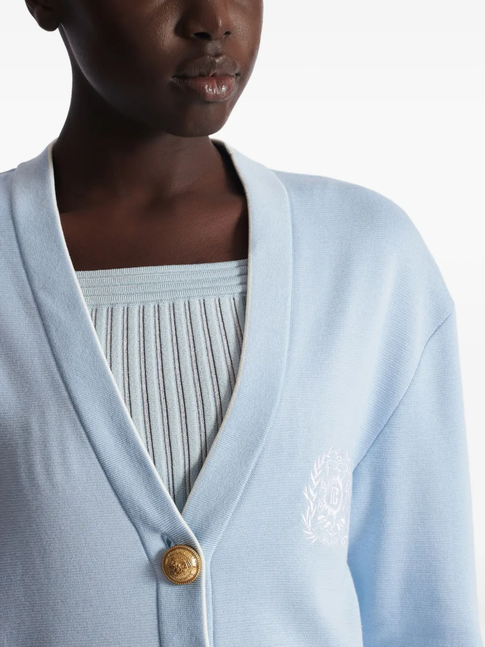 Balmain emblem button cardigan Blauw