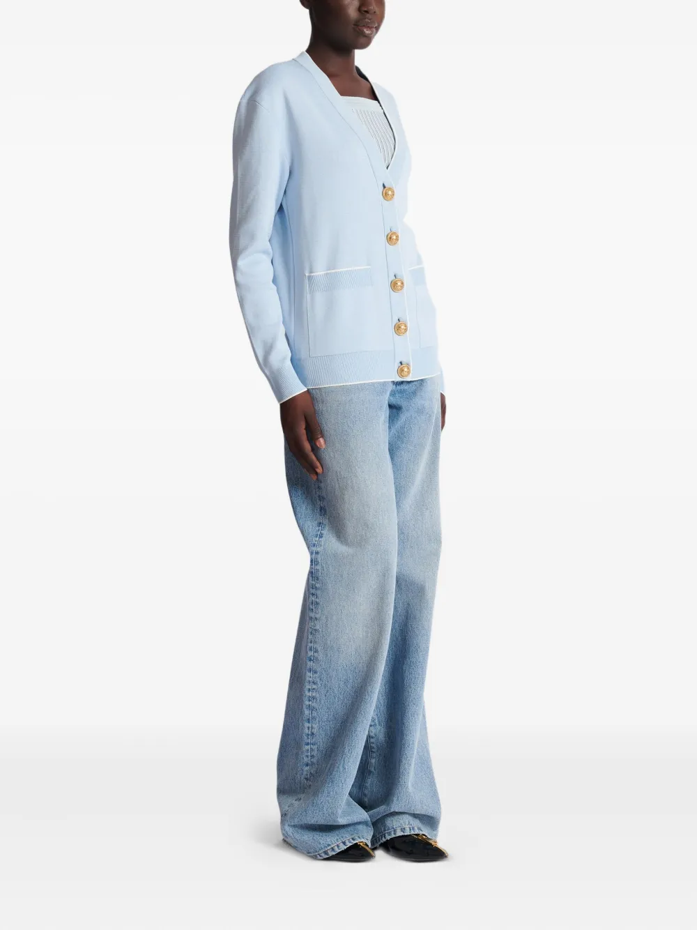 Balmain emblem button cardigan Blauw