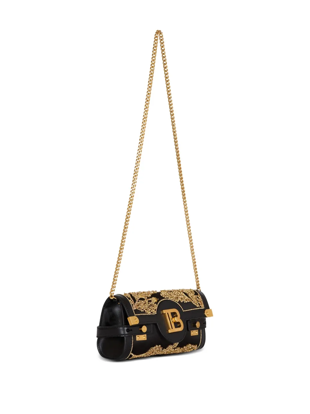 Balmain B-buzz Baroque-embroidery Clutch In Black