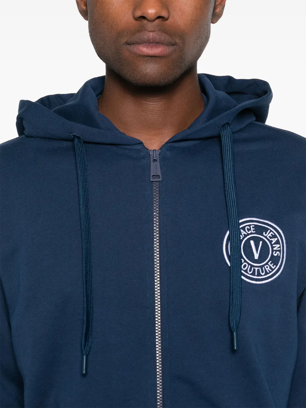 Shop Versace Jeans Couture Logo-embroidered Hoodie In Blue