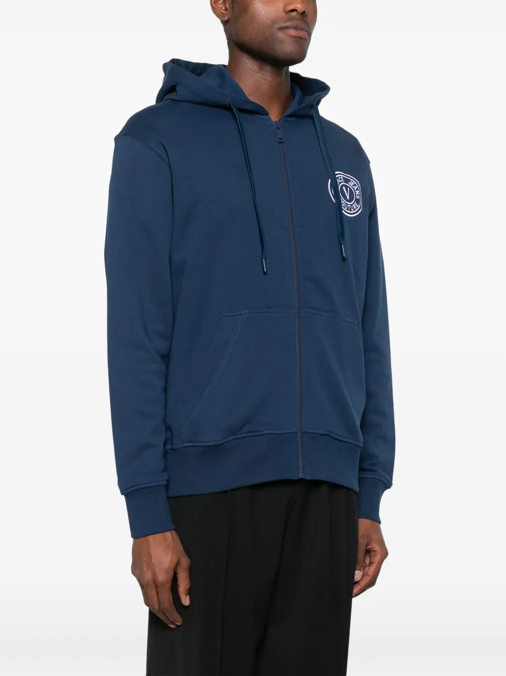 Shop Versace Jeans Couture Logo-embroidered Hoodie In Blue