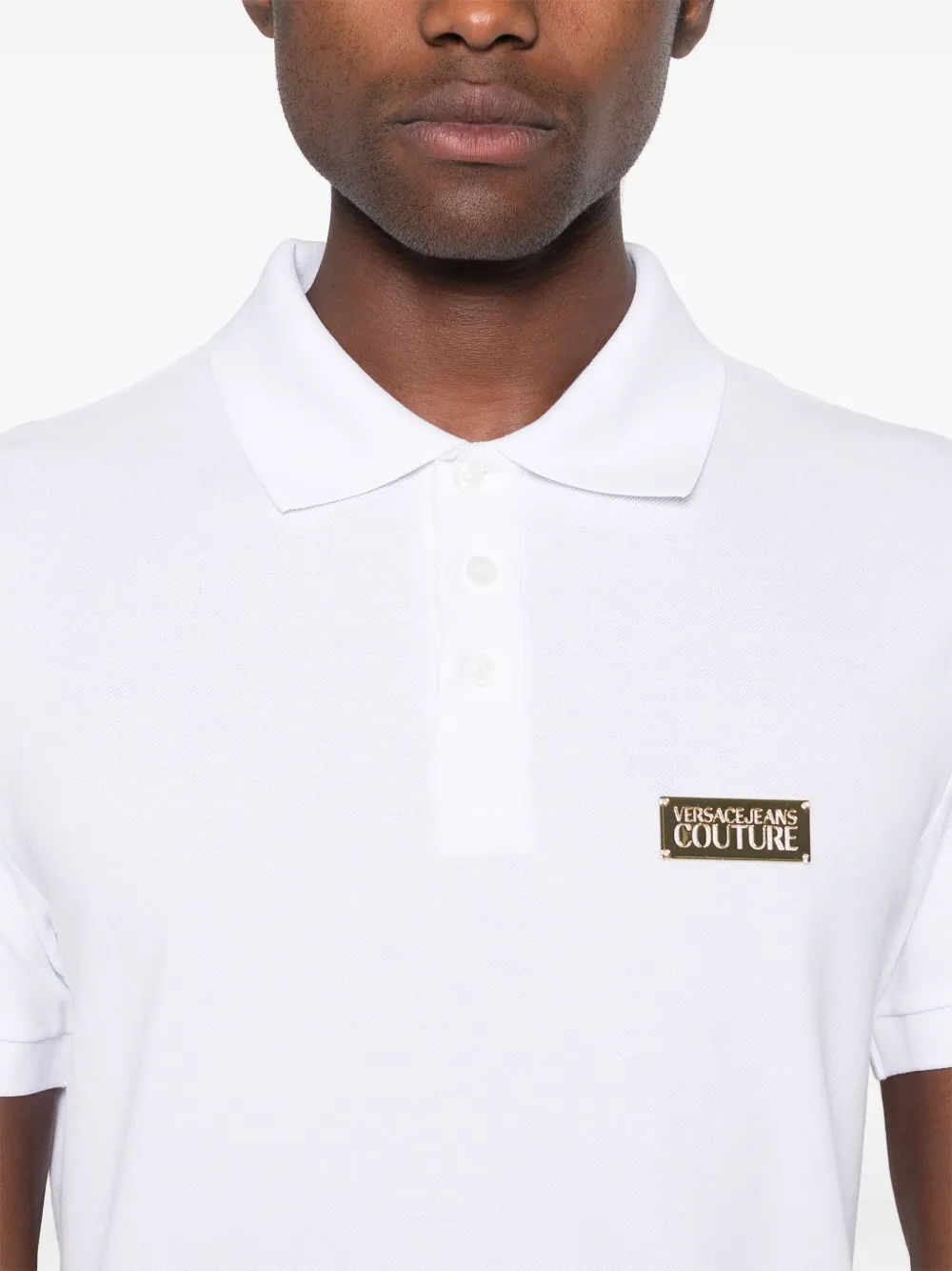 Shop Versace Jeans Couture Logo-plaque Polo Shirt In White