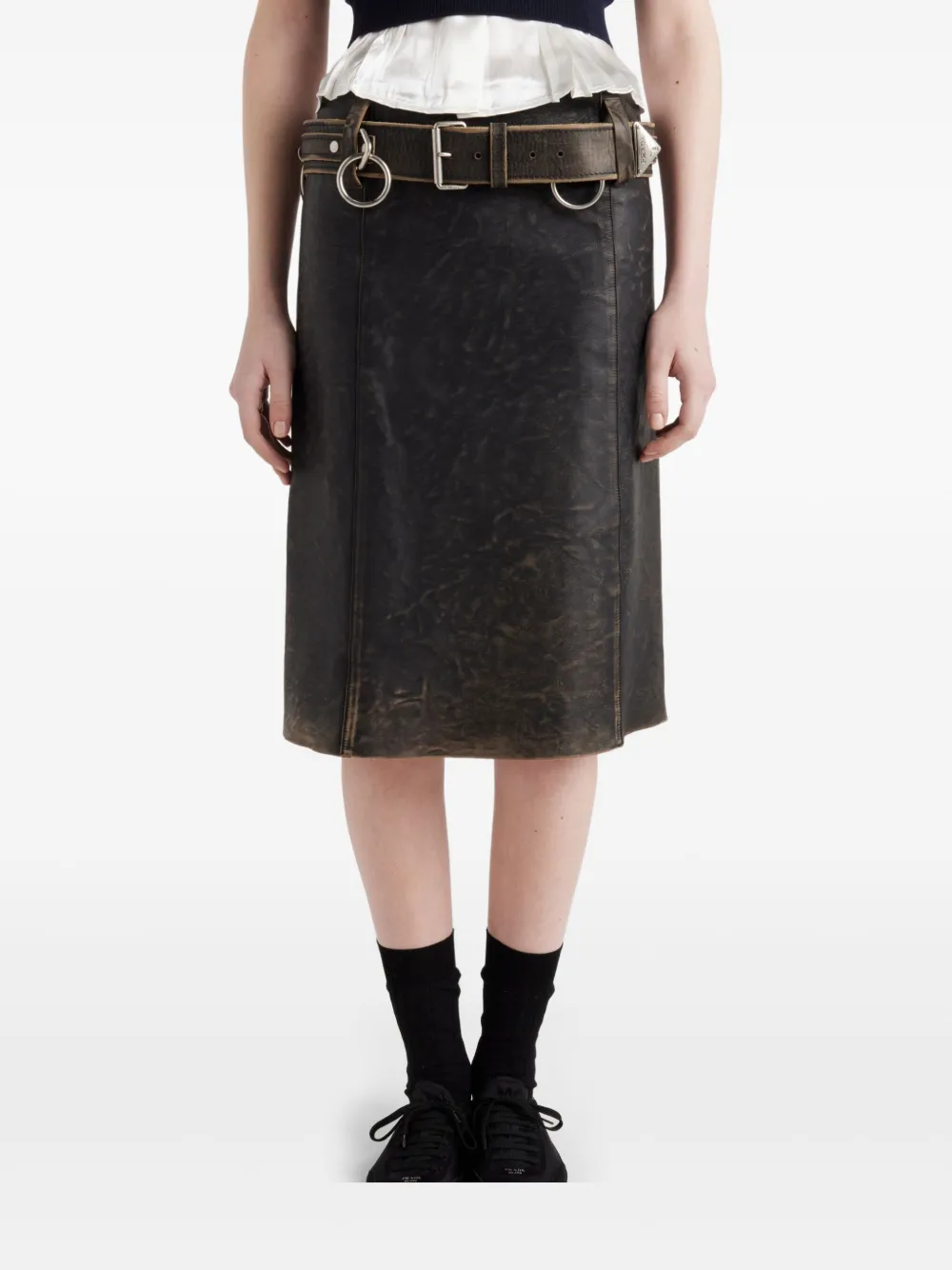 Prada Leren mini-rok Zwart