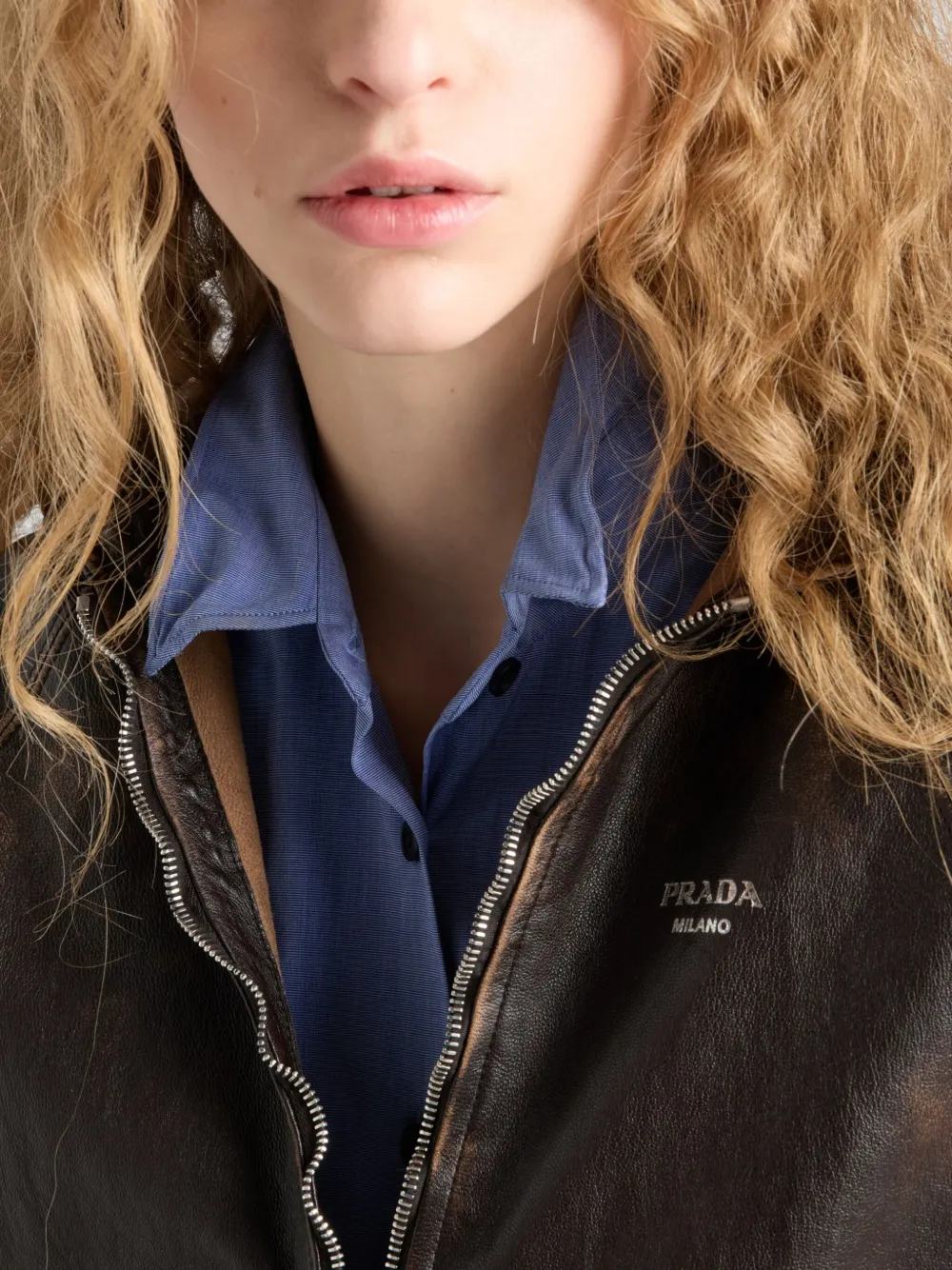 Prada Leren jack met capuchon Bruin