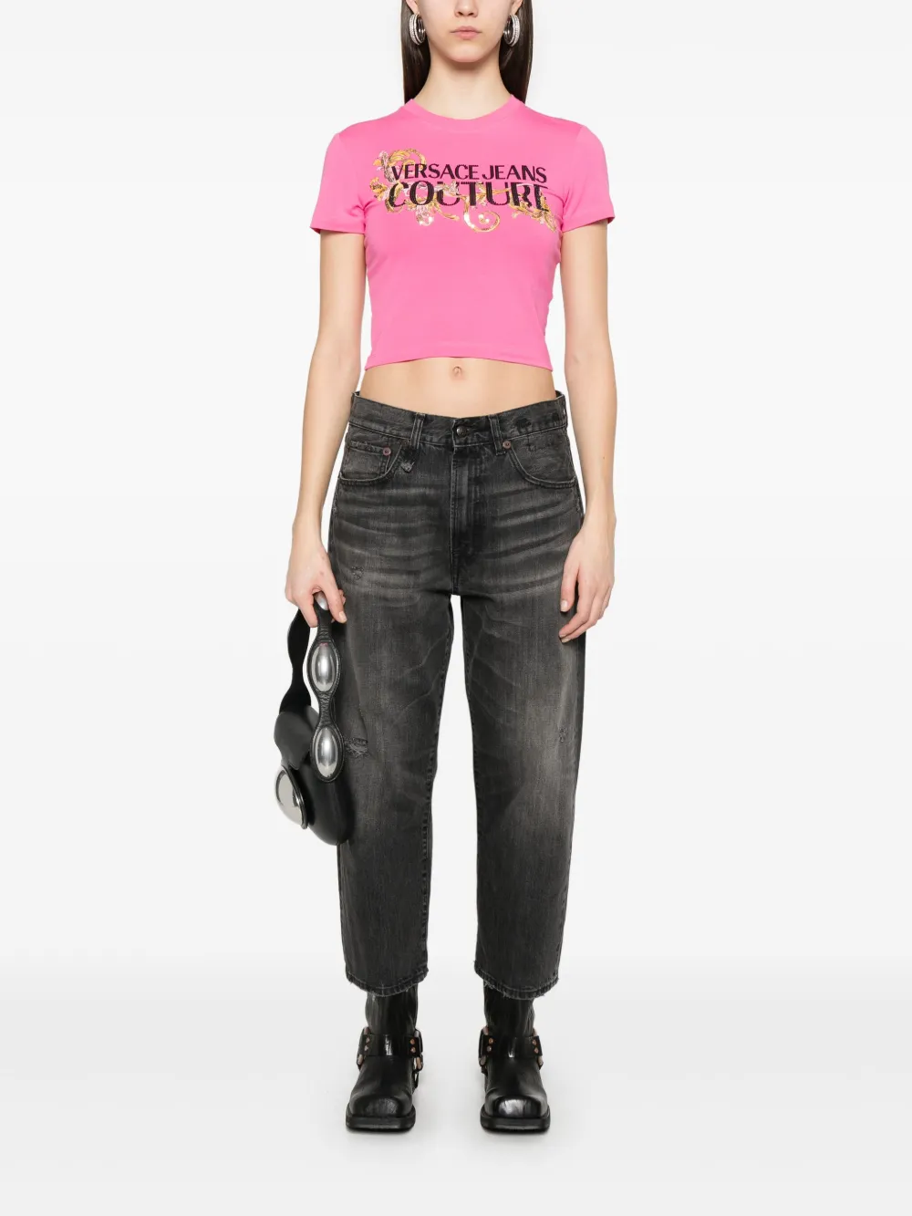 Versace Jeans Couture Crystal Outline Barocco T-shirt - Roze