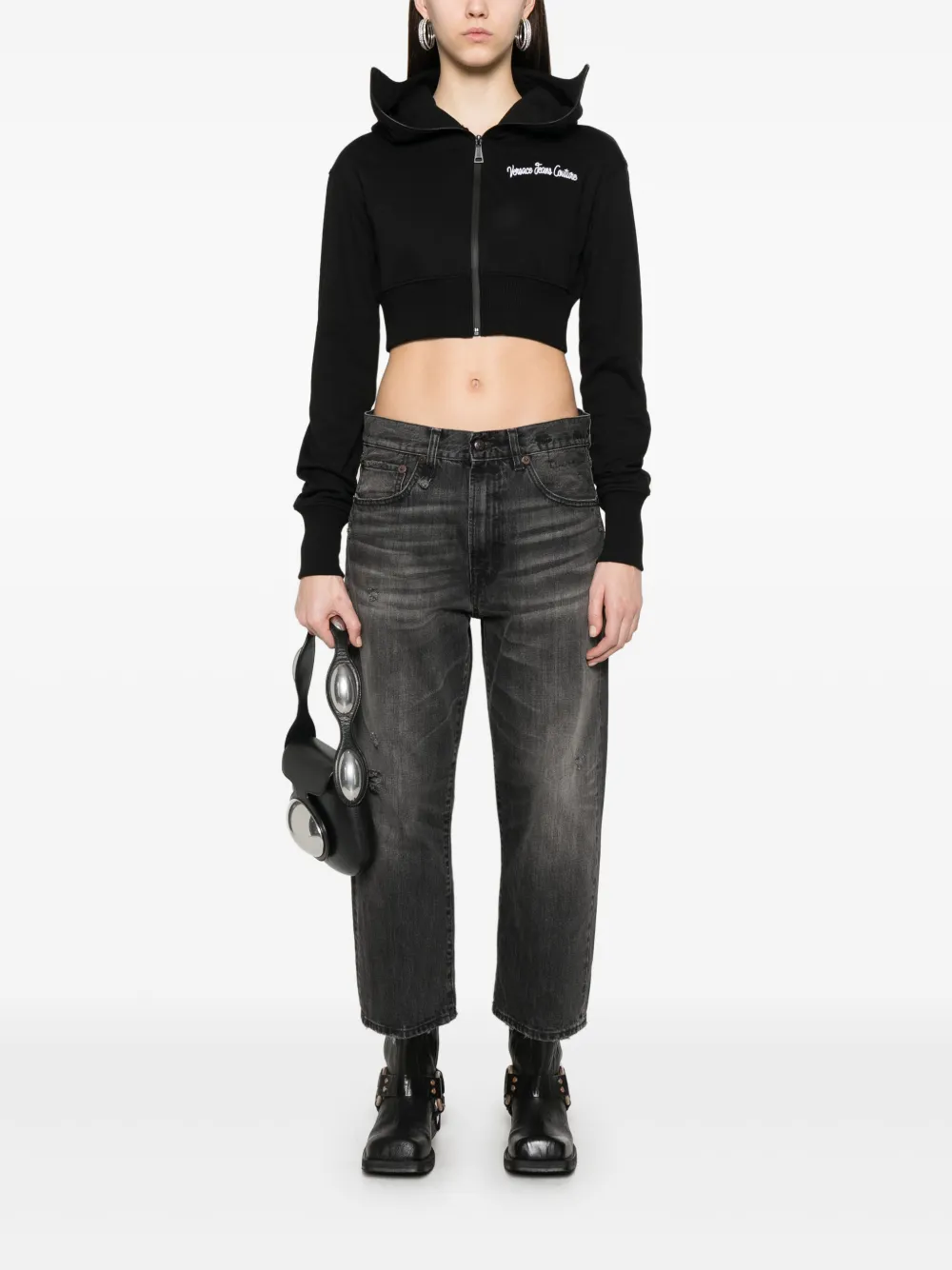 Versace Jeans Couture Cropped hoodie - Zwart