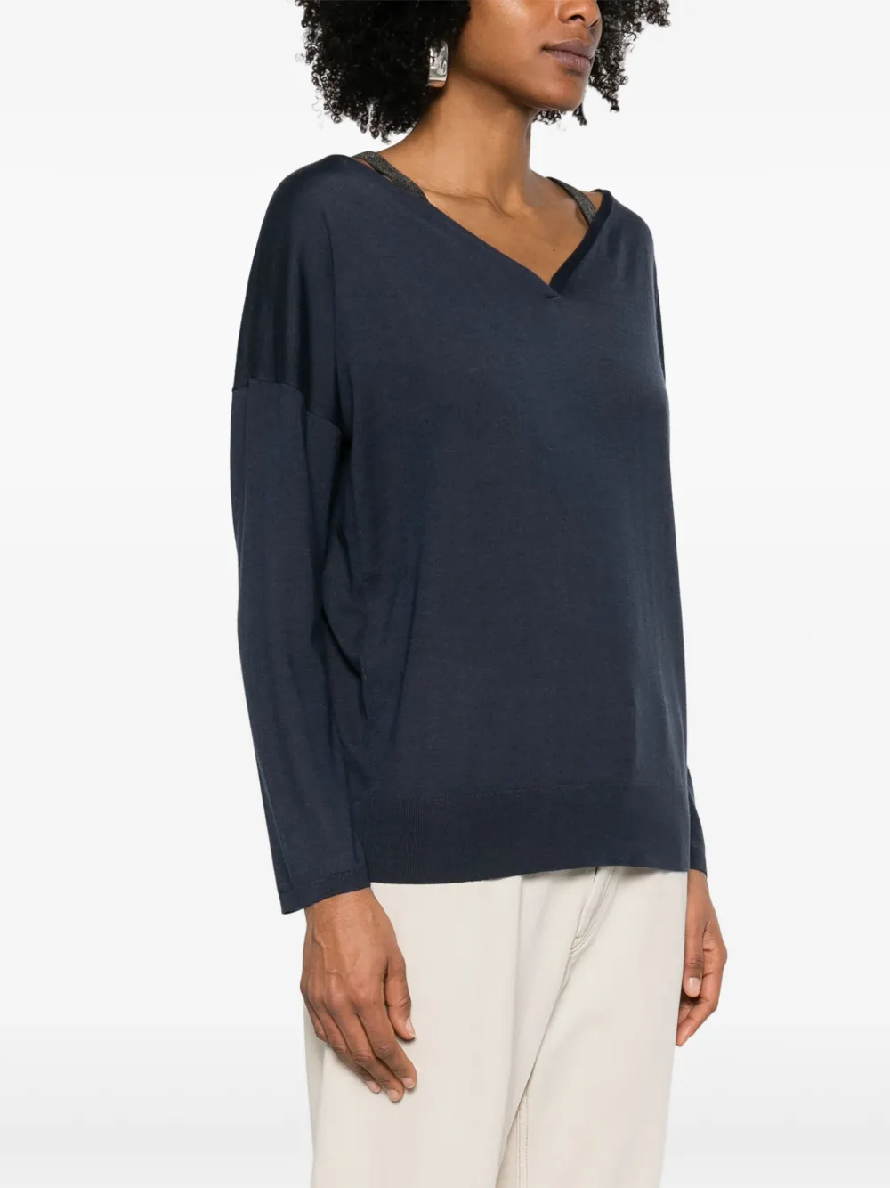Brunello Cucinelli Trui met V-hals Blauw