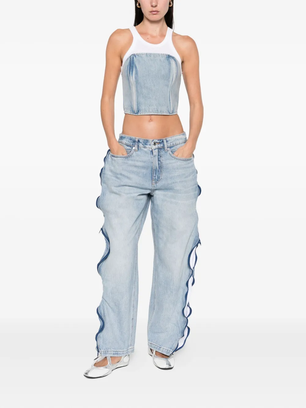 Alexander Wang Jeans met mesh vlak en ritsdetail Blauw