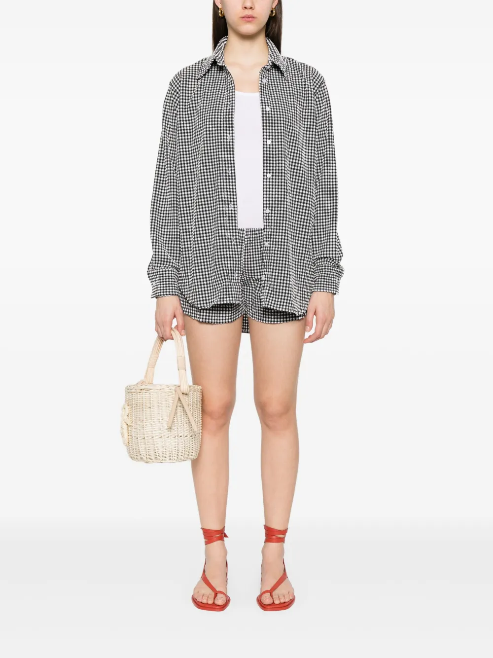 Hunza G Geruite blouse - Zwart