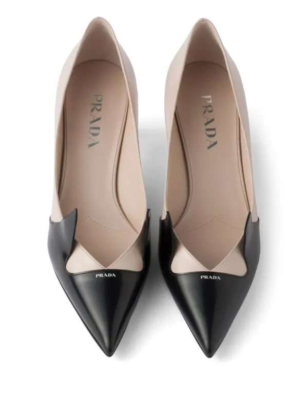 Prada 55mm two-tone brushed-leather Pumps | Pink | FARFETCH