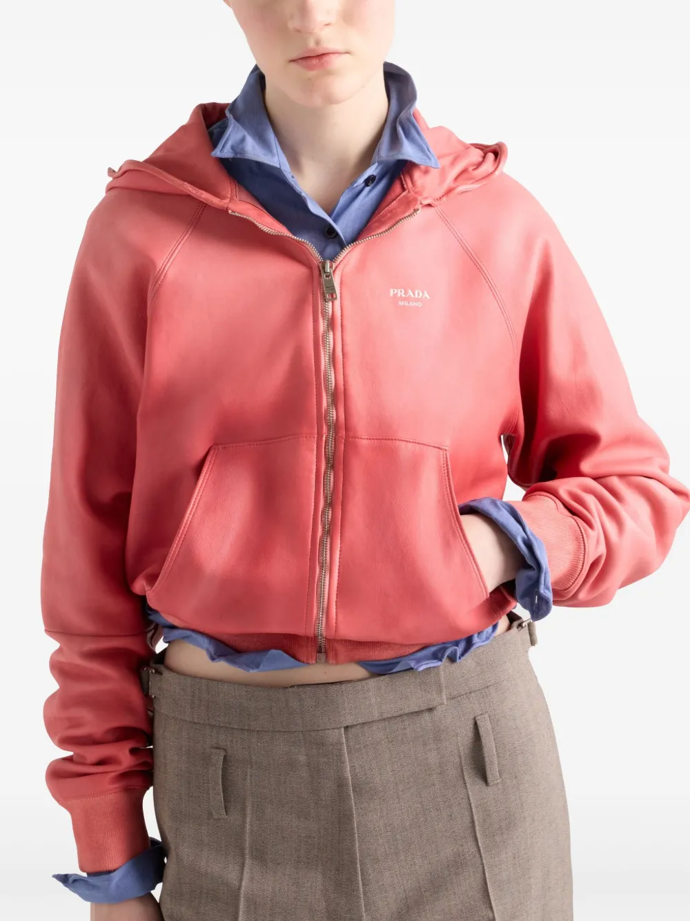 Prada フーデッド レザージャケット | ピンク | FARFETCH JP
