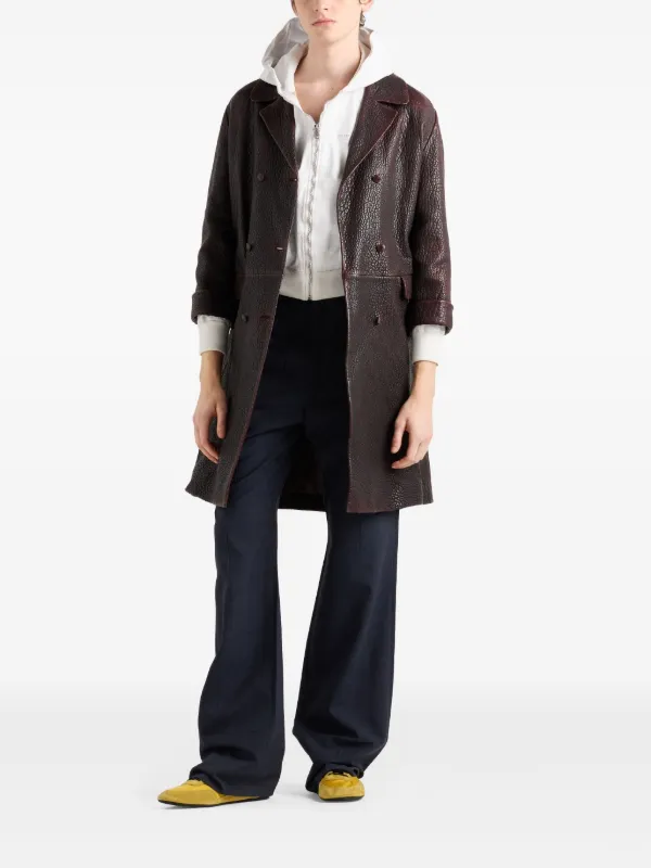 Prada double-breasted Leather Coat | Red | FARFETCH