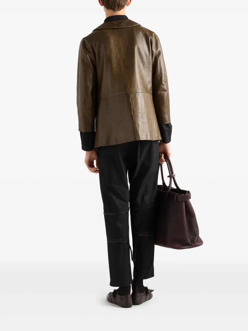 Prada Long-sleeved Leather Jacket In Green