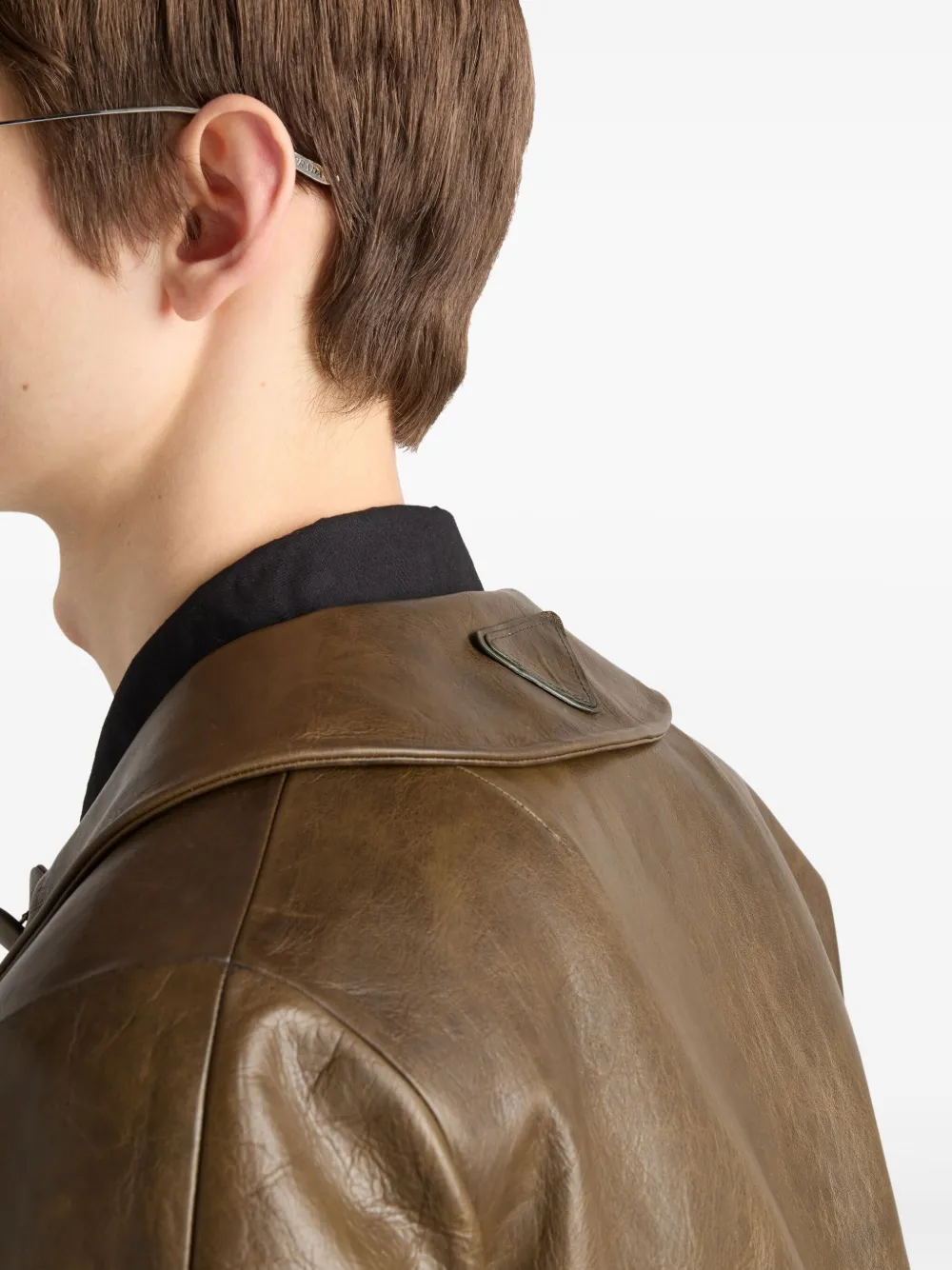 Prada Long-sleeved Leather Jacket In Green