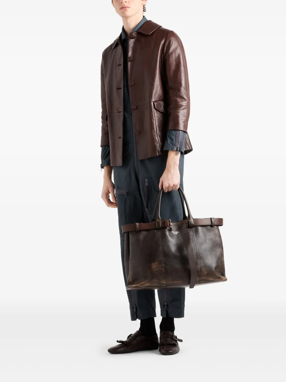 Prada Leather Blouson Jacket | Brown | FARFETCH