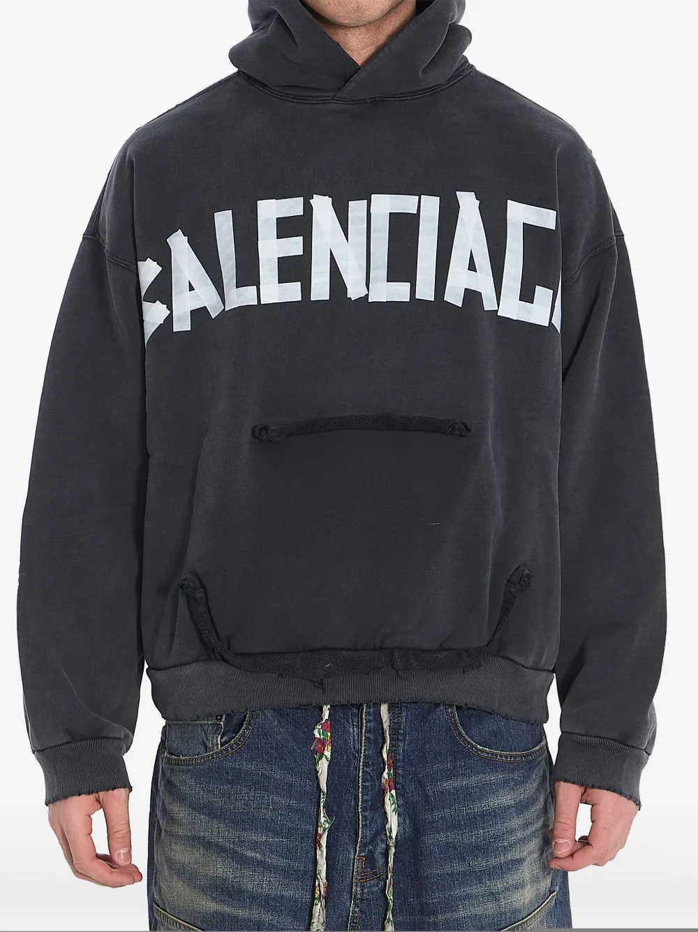 Balenciaga Black Hoodie With Logo Lettering On The Front And Logo Print On The Back In Cotton Man In Black