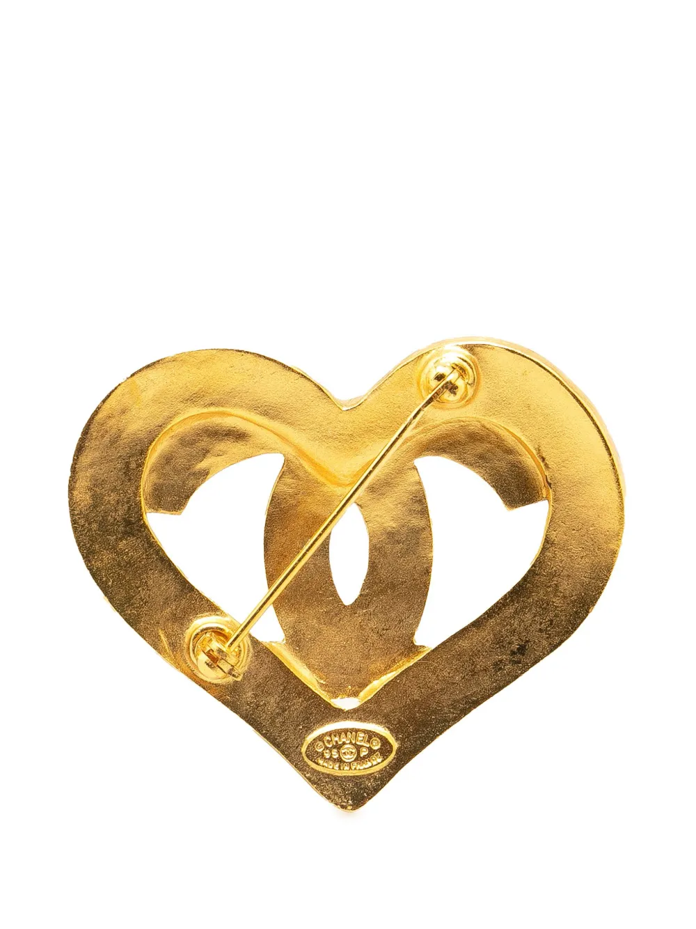 CHANEL Pre-Owned 1995 Gold Plated CC Heart Brooch costume brooch - Goud