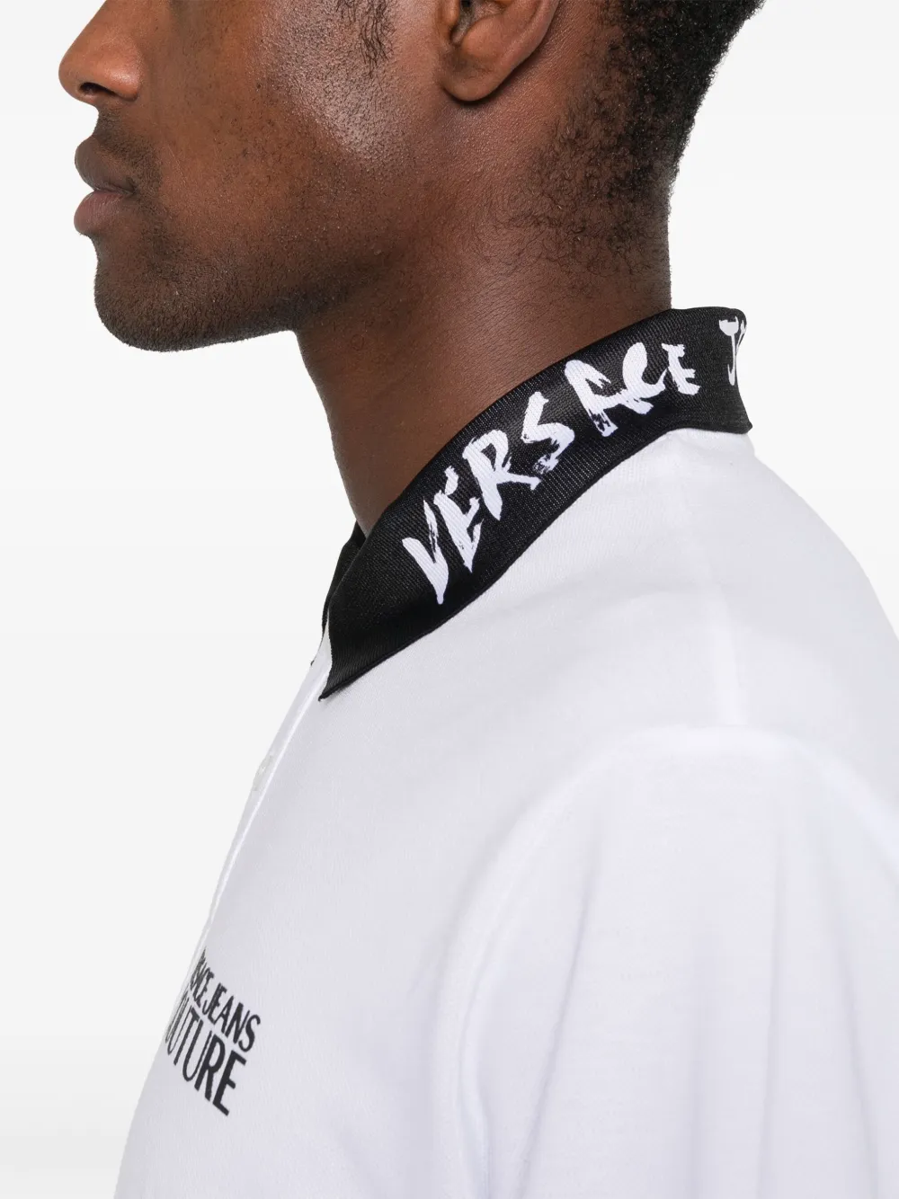 Shop Versace Jeans Couture Logobrush-collar Polo Shirt In White
