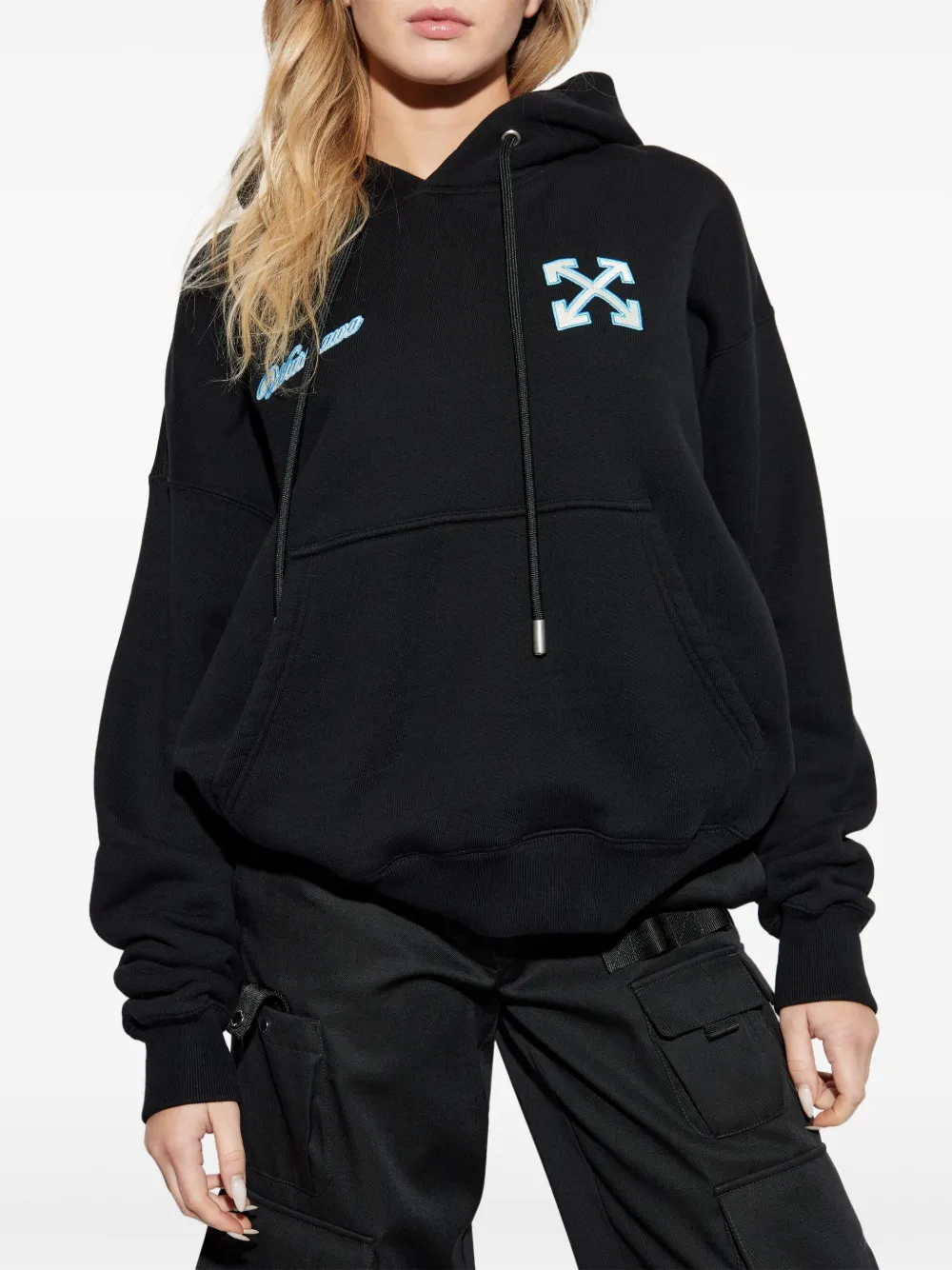 Off-White Hoodie met Arrows-borduurwerk - Zwart