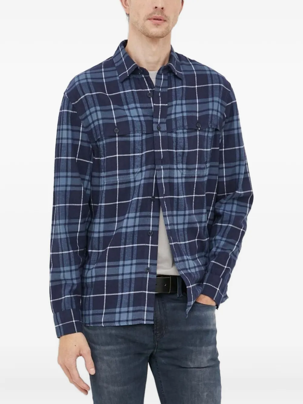 North Sails long-sleeve checked shirt Blauw
